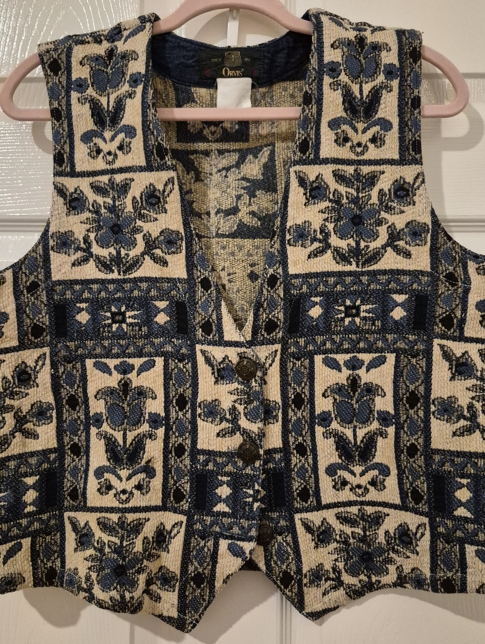 VTG ORVIS | Floral/tile Tapestry Vest W/ Button